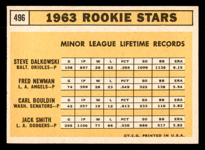 1963 Topps Baseball #496 Steve Dalkowski Orioles EX-MT 552925