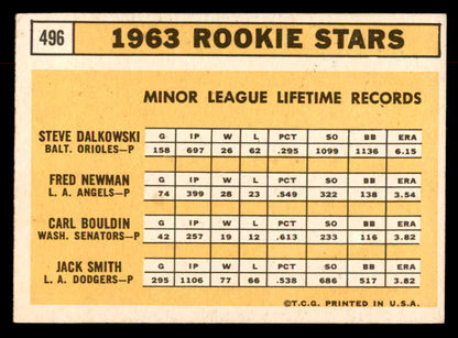 1963 Topps Baseball #496 Steve Dalkowski Orioles EX+/EX-MT 552926