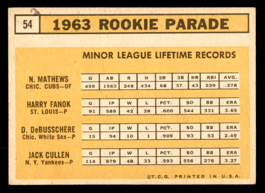 1963 Topps Baseball #054 Dave DeBusschere White Sox VG-EX 552928