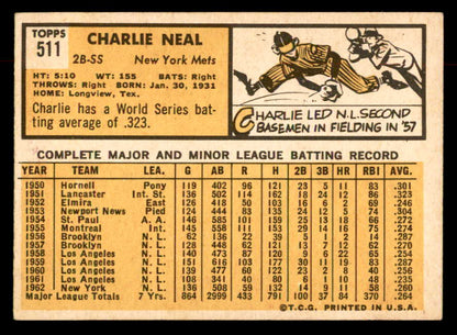 1963 Topps Baseball #511 Charlie Neal Mets EX-MT 552932