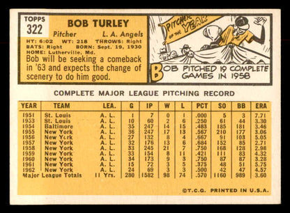 1963 Topps Baseball #322 Bob Turley Angels EX-MT 552942