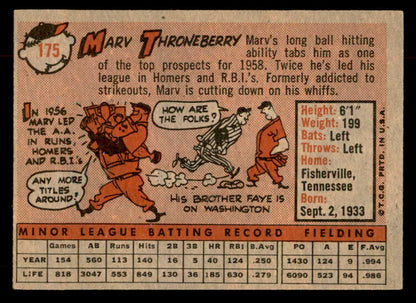 1958 Topps Baseball #175 Marv Throneberry Yankees EX+/EX-MT 552948