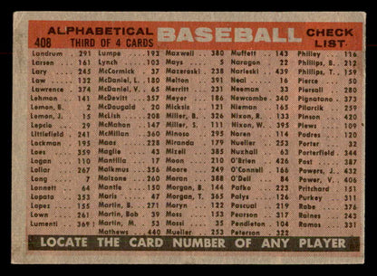 1958 Topps Baseball #408 Baltimore Orioles Team VG-EX 552960