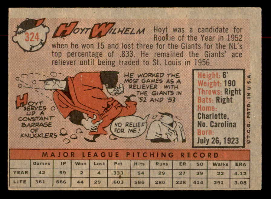 1958 Topps Baseball #324 Hoyt Wilhelm Indians EX 552966