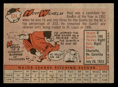 1958 Topps Baseball #324 Hoyt Wilhelm Indians EX 552966
