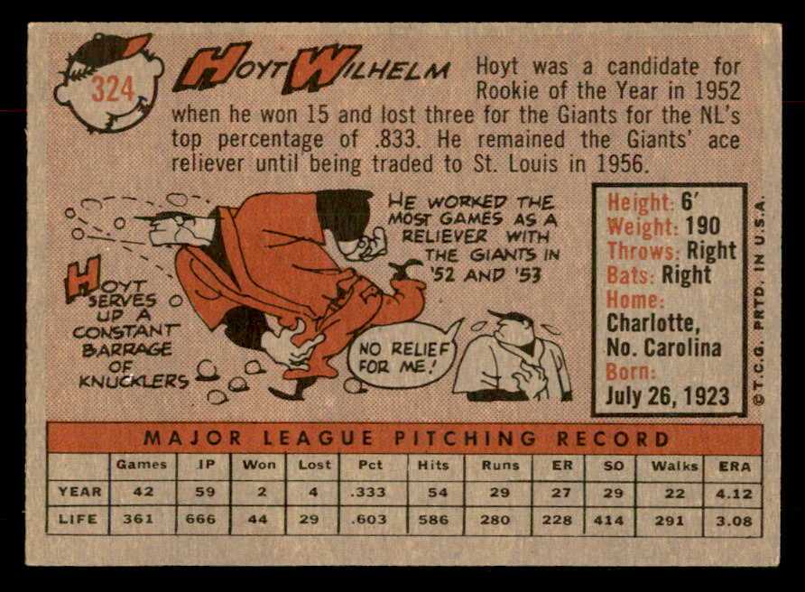 1958 Topps Baseball #324 Hoyt Wilhelm Indians EX-MT 552968