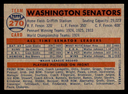1957 Topps Baseball #270 Washington Senators Team EX 552969