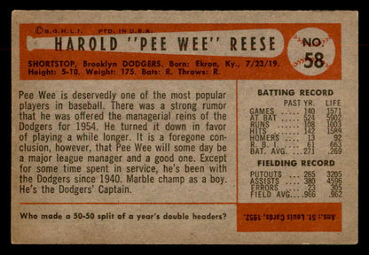1954 Bowman Baseball #058 Pee Wee Reese Dodgers EX-MT 552970