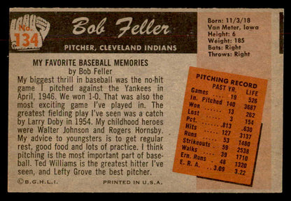 1955 Bowman Baseball #134 Bob Feller Indians EX-MT 552972