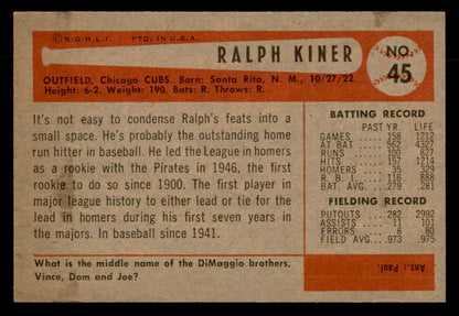1954 Bowman Baseball #045 Ralph Kiner Cubs EX-MT 552973