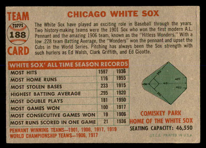 1956 Topps Baseball #188 Chicago White Sox Team EX-MT 552981