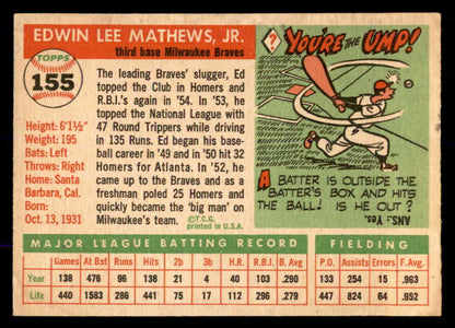 1955 Topps Baseball #155 Eddie Mathews Braves VG-EX 552994