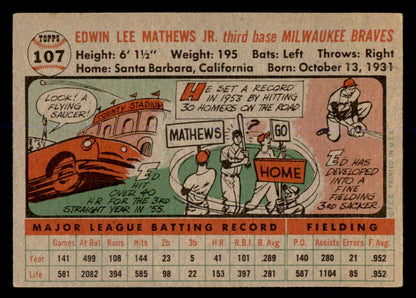 1956 Topps Baseball #107 Eddie Mathews Braves EX Gray 553004