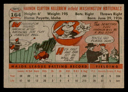 1956 Topps Baseball #164 Harmon Killebrew Senators EX-MT Gray 553007