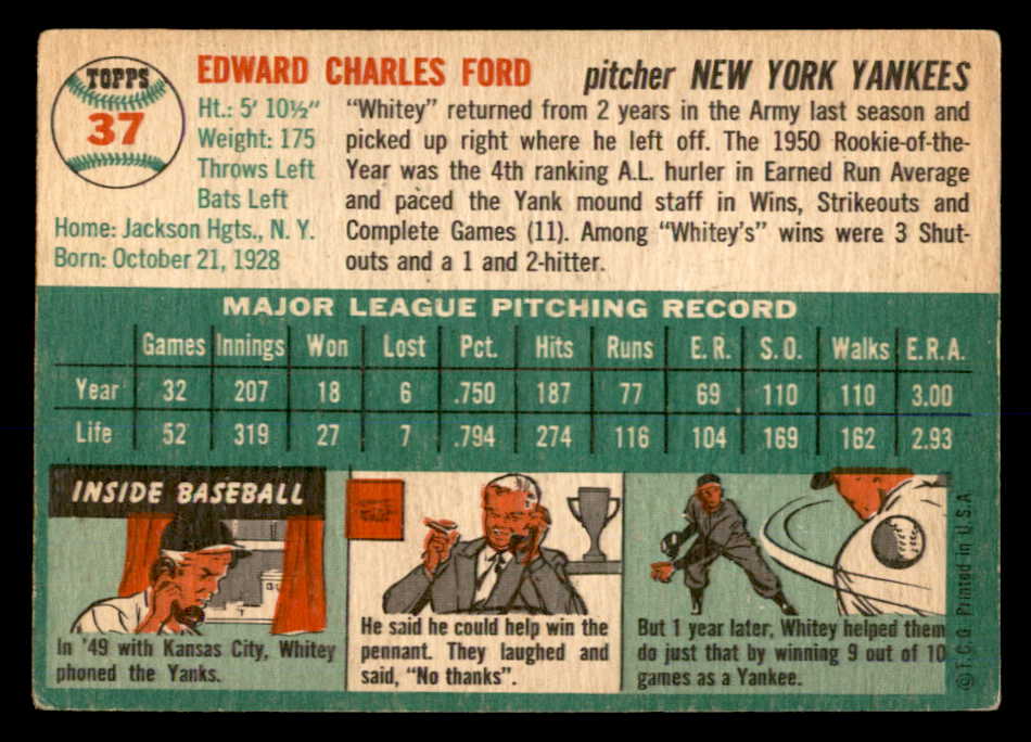 1954 Topps Baseball #037 Whitey Ford Yankees EX+/EX-MT 553012