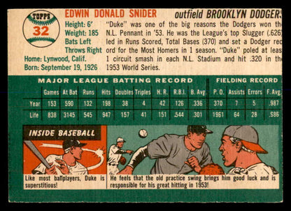 1954 Topps Baseball #032 Duke Snider Dodgers EX+/EX-MT 553014