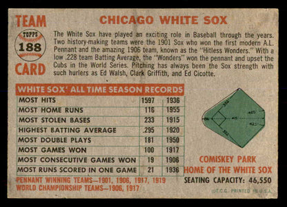 1956 Topps Baseball #188 Chicago White Sox Team EX-MT 553029