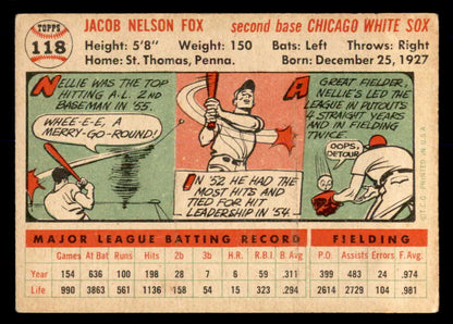 1956 Topps Baseball #118 Nellie Fox White Sox VG White 553037