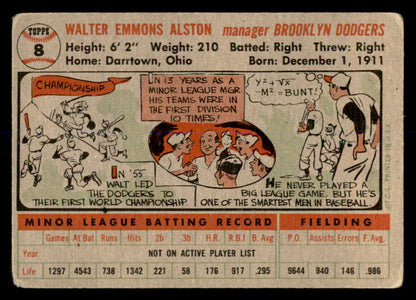 1956 Topps Baseball #008 Walter Alston Dodgers VG Gray 553040