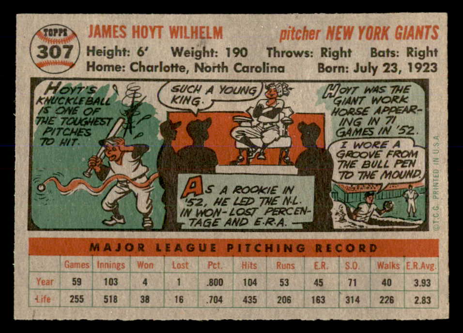 1956 Topps Baseball #307 Hoyt Wilhelm Giants EX-MT 553044