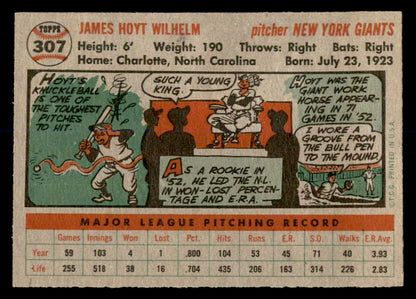 1956 Topps Baseball #307 Hoyt Wilhelm Giants EX-MT 553044
