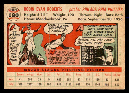1956 Topps Baseball #180 Robin Roberts Phillies VG-EX White 553054