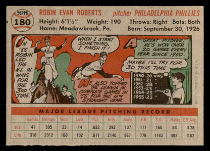 1956 Topps Baseball #180 Robin Roberts Phillies VG-EX Gray 553056