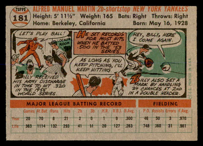 1956 Topps Baseball #181 Billy Martin Yankees EX-MT 553059