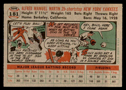 1956 Topps Baseball #181 Billy Martin Yankees EX-MT 553060