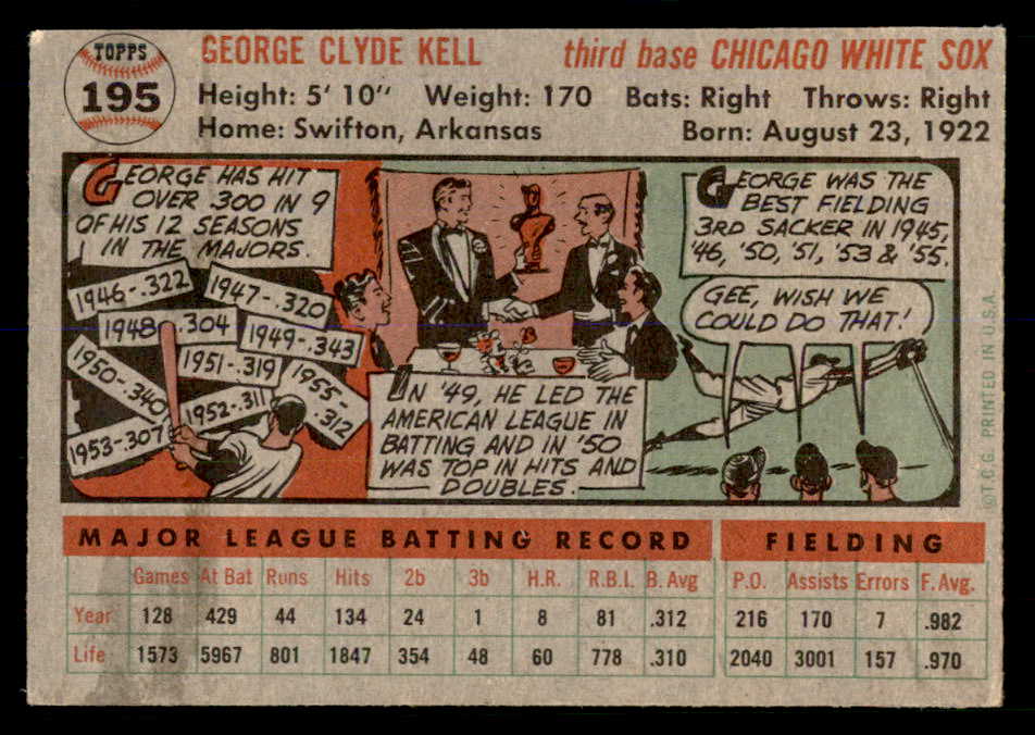 1956 Topps Baseball #195 George Kell White Sox EX-MT 553065