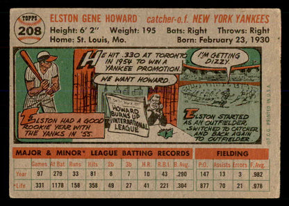 1956 Topps Baseball #208 Elston Howard Yankees EX 553066