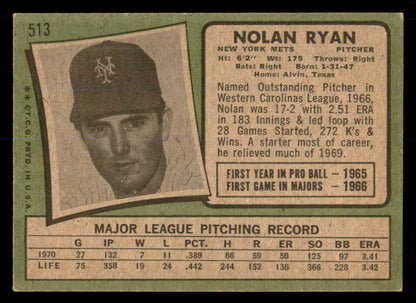 1971 Topps Baseball #513 Nolan Ryan Mets VG-EX/EX 553076