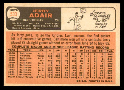 1966 Topps Baseball #533 Jerry Adair Orioles NR-MT 553093