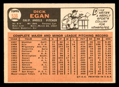 1966 Topps Baseball #536 Dick Egan Angels EX 553099