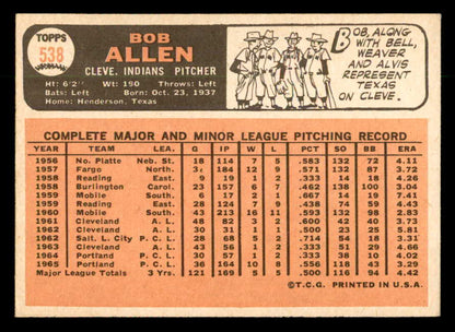 1966 Topps Baseball #538 Bob Allen Indians NR-MT 553102