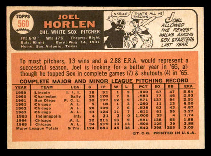 1966 Topps Baseball #560 Joel Horlen White Sox VG-EX 553139