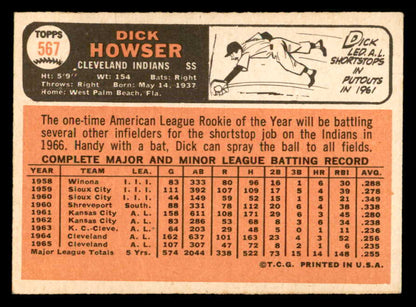 1966 Topps Baseball #567 Dick Howser Indians EX 553148