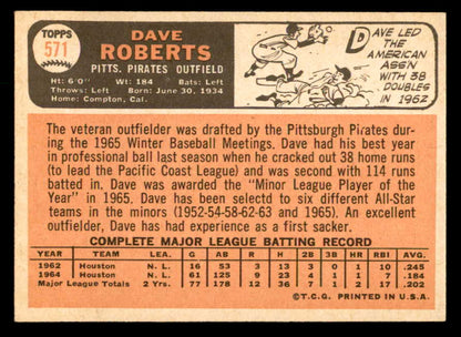 1966 Topps Baseball #571 Dave Roberts Pirates EX-MT 553155