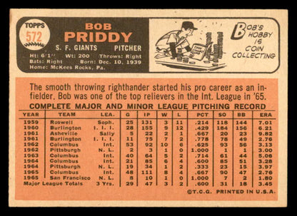 1966 Topps Baseball #572 Bob Priddy Giants EX 553158