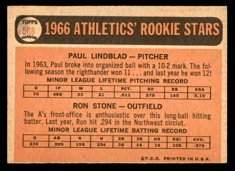 1966 Topps Baseball #568 Paul Lindblad A's EX-MT 553185