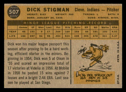 1960 Topps Baseball #507 Dick Stigman Indians EX+/EX-MT 553200