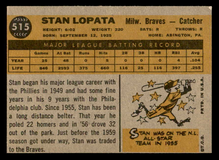 1960 Topps Baseball #515 Stan Lopata Braves VG-EX 553210