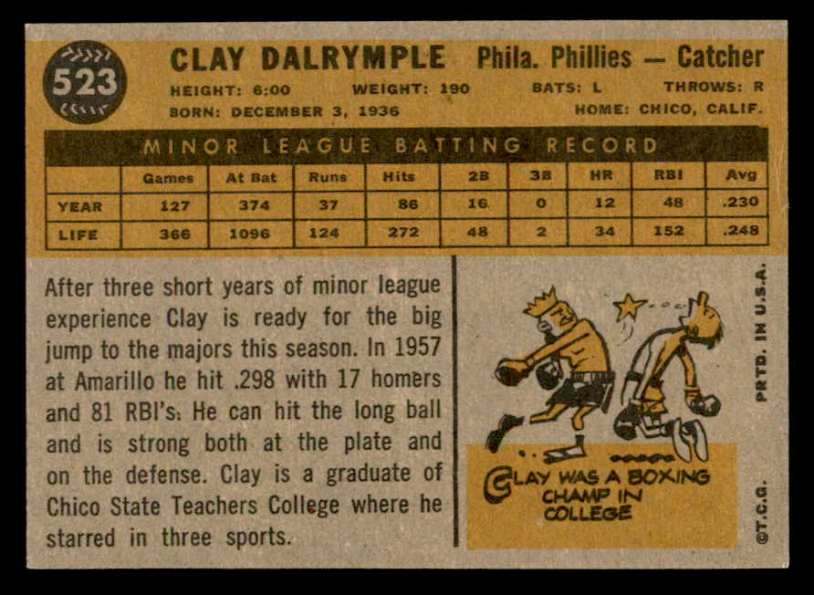 1960 Topps Baseball #523 Clay Dalrymple Phillies EX-MT 553220