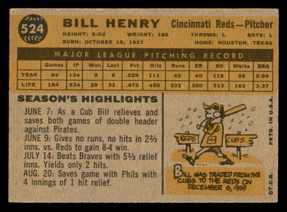 1960 Topps Baseball #524 Bill Henry Reds EX 553221