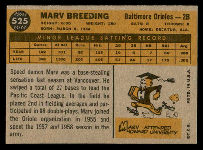 1960 Topps Baseball #525 Marv Breeding Orioles EX-MT 553222