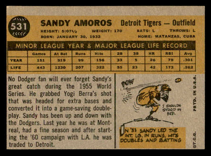 1960 Topps Baseball #531 Sandy Amoros Tigers VG-EX 553230