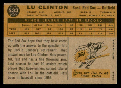1960 Topps Baseball #533 Lou Clinton Red Sox EX-MT 553233