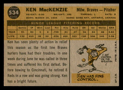 1960 Topps Baseball #534 Ken MacKenzie Braves EX-MT 553234