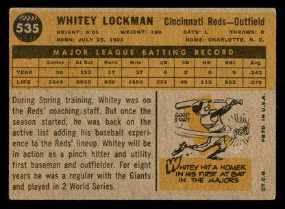 1960 Topps Baseball #535 Whitey Lockman Reds VG-EX 553236