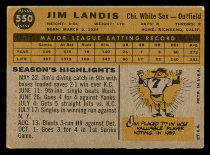 1960 Topps Baseball #550 Jim Landis White Sox VG-EX 553255